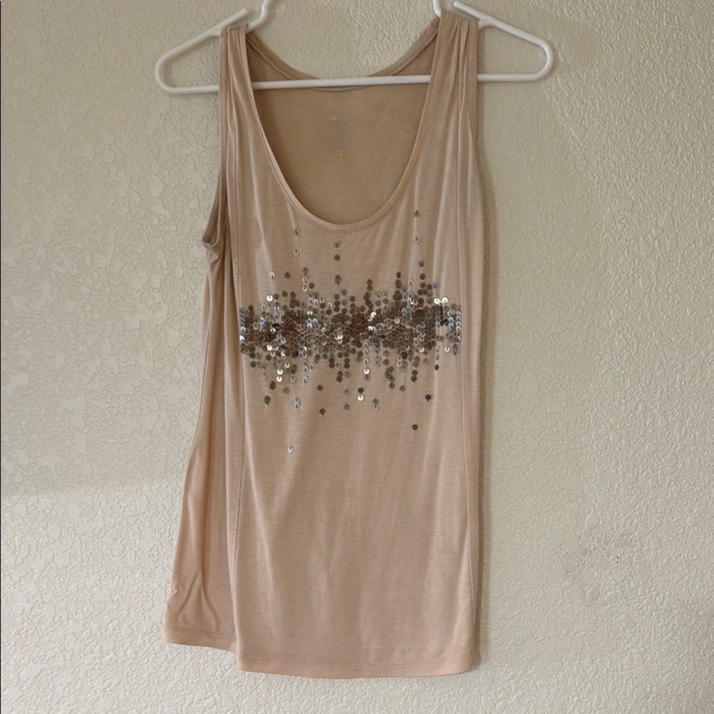 Sequin Embellished Beige Tank Top